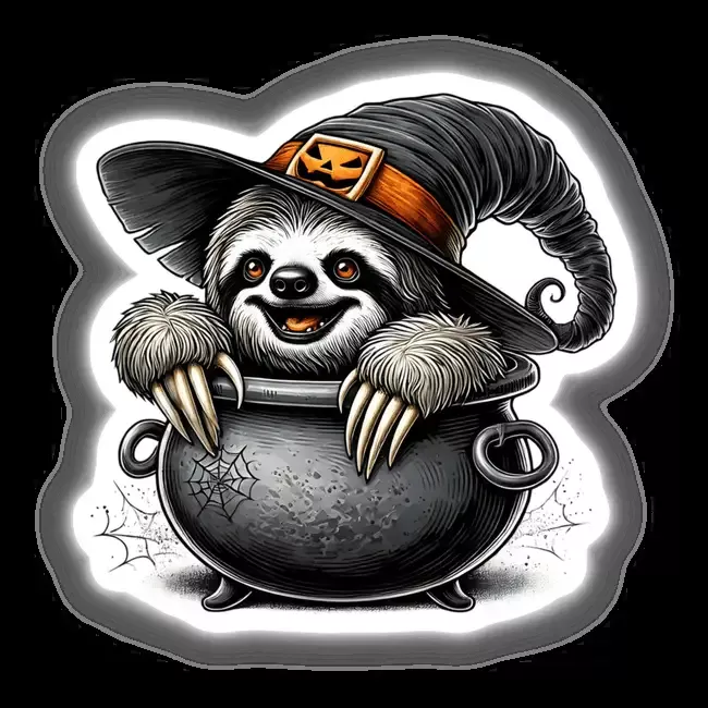 Sloth Peeking Out of Cauldron Halloween
