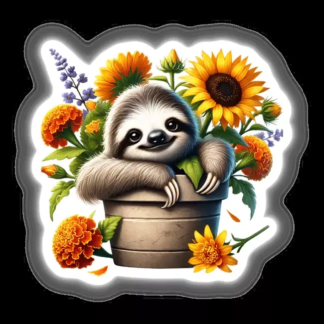 Sloth Peeking Out of Flower Pot