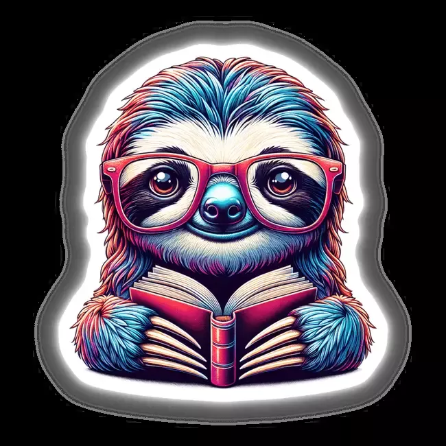 Sloth With Reading Glasses Open Book