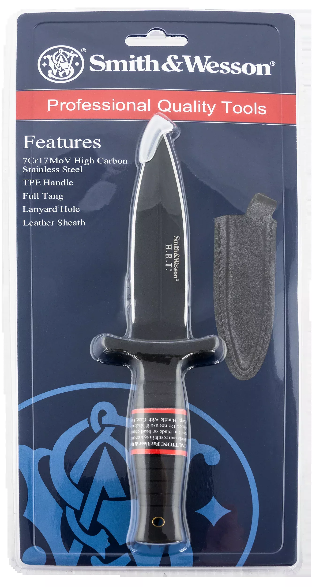 Smith & Wesson Knives SWHRT9BCP Smith & Wesson H.R.T. 4.75" Fixed Spear Point Plain 7Cr17MoV High Carbon SS Blade Thermoplastic Rubber Handle