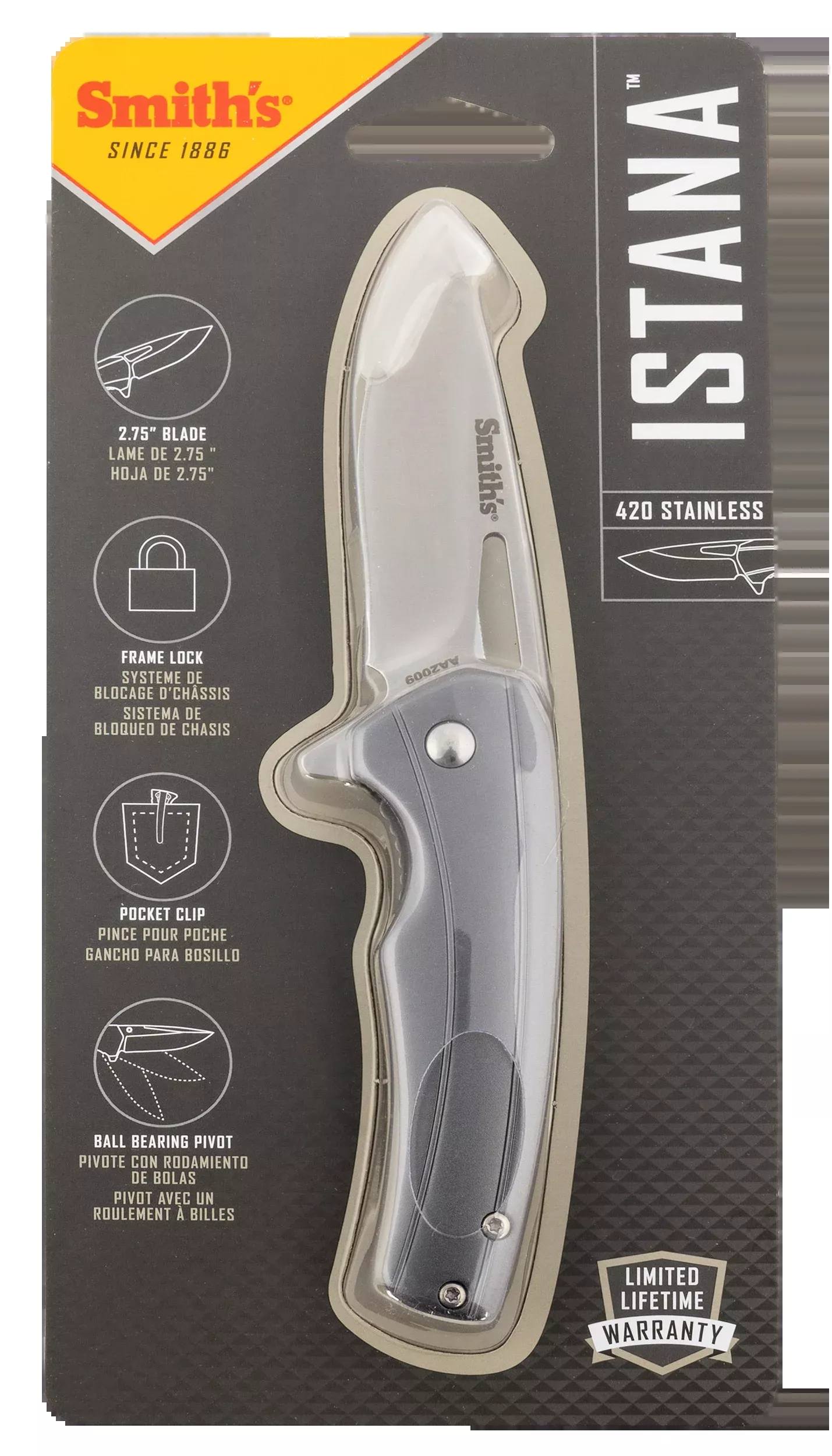 Smiths Products 51246 Istana2.75" Folding Drop Point Plain Satin 400 SS Blade/Gray Anodized Aluminum Handle Includes Pocket Clip