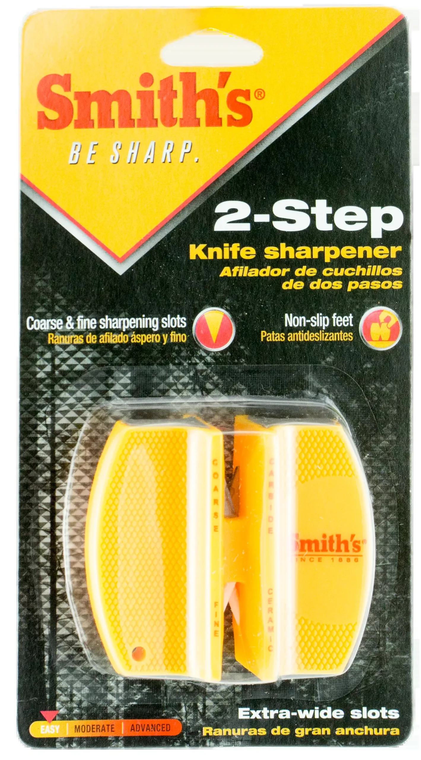 Smiths Products CCKS Knife Sharpener 2-Step Fine, Coarse Carbide, Ceramic Sharpener Rubber Handle Yellow