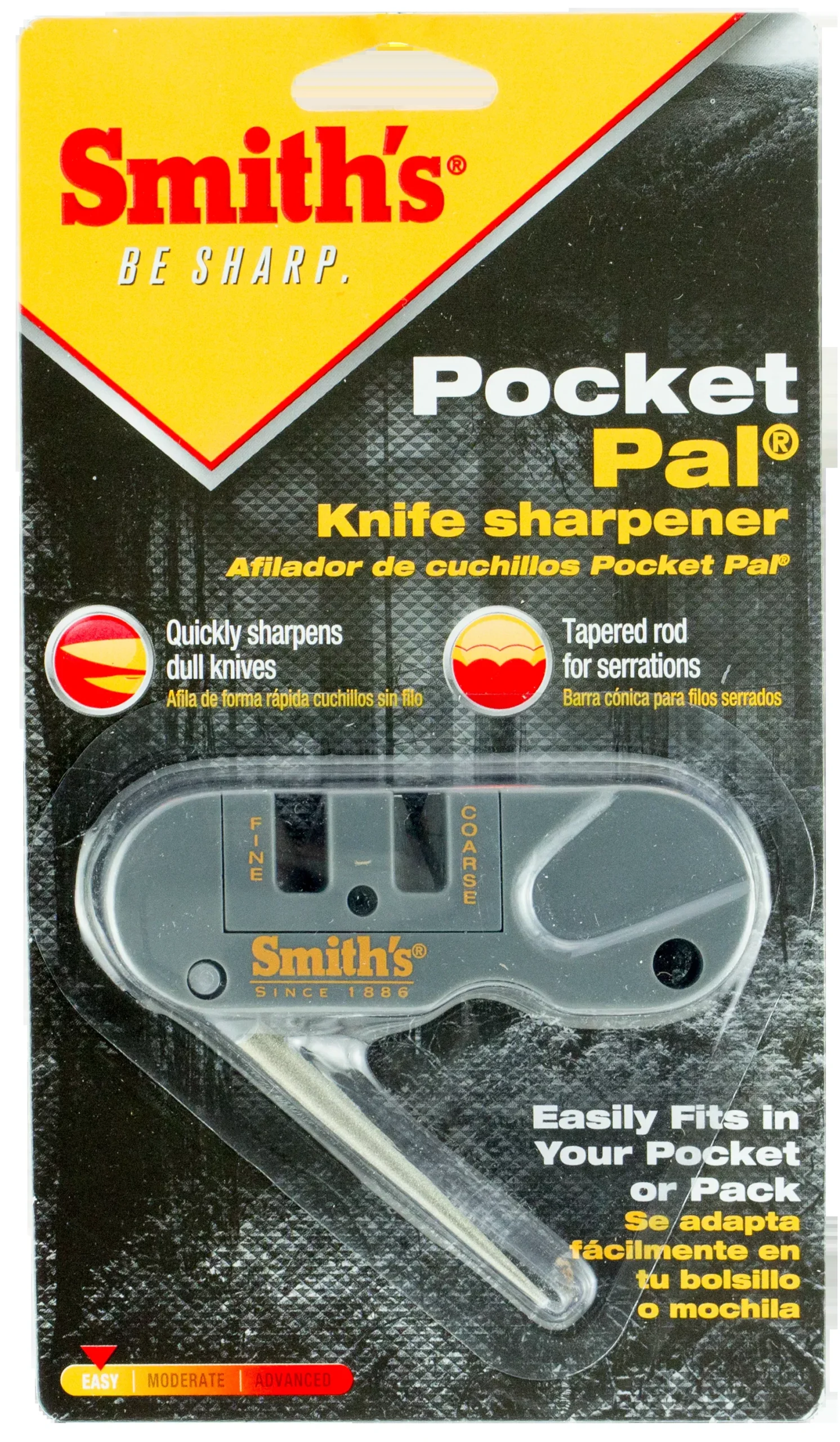 Smiths Products PP1 Pocket Pal Knife Sharpener Hand Held Fine, Medium, Coarse Carbide, Ceramic, Diamond Sharpener Plastic Handle Gray