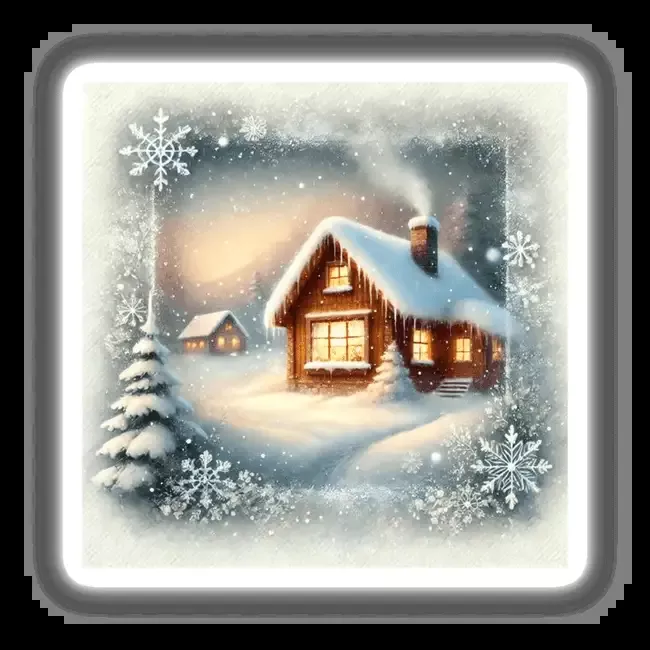 Snowy Window View – Cozy Cabin and Falling Snow Watercolor