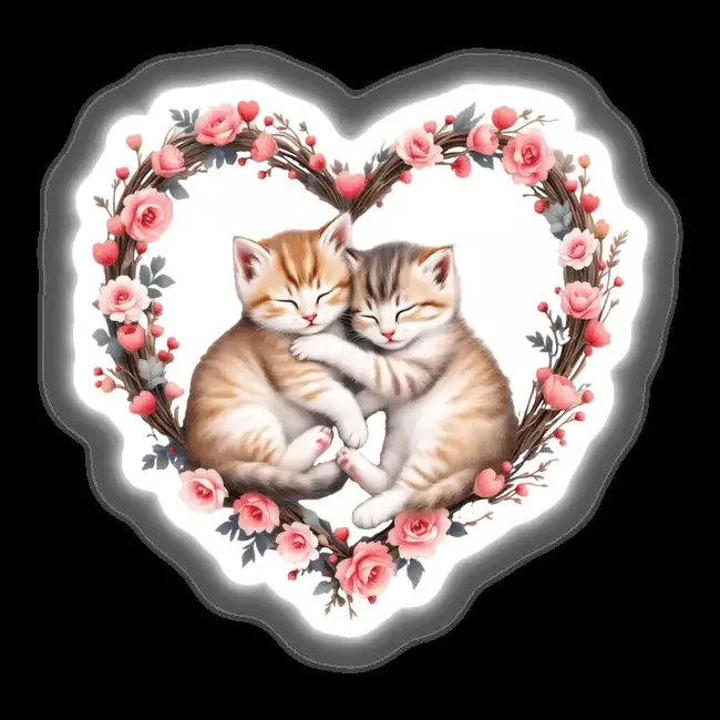 Snuggling Kittens in a Heart Wreath