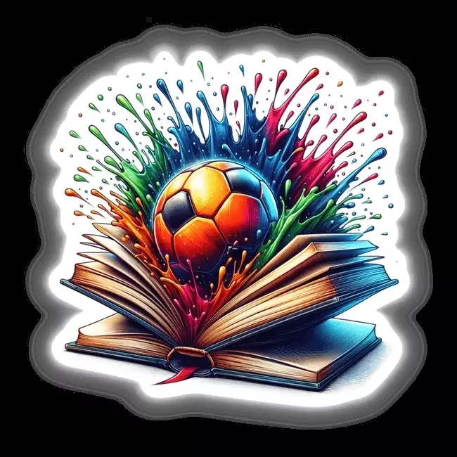 Soccer Ball Bursting from an Open Book with Colorful Splashes