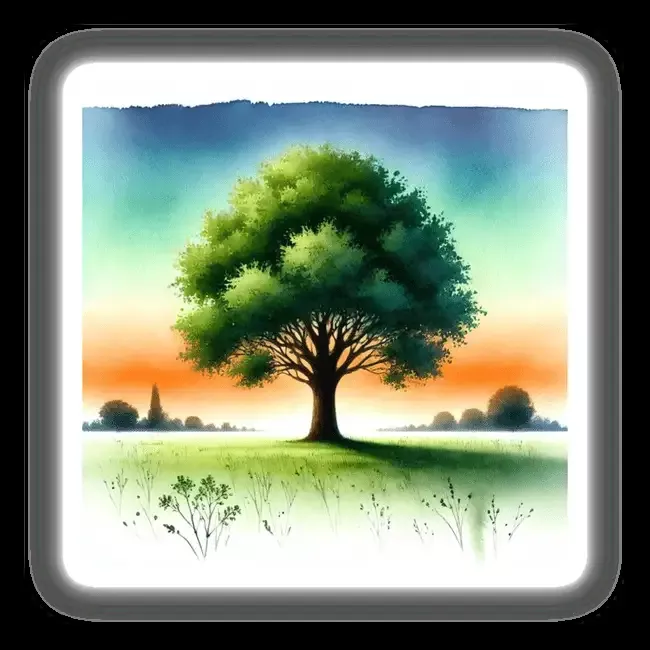 Solitary Tree in Sunset Field – Boho Watercolor Art