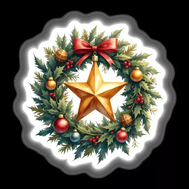 Sparkling Star Ornament in a Christmas Wreath