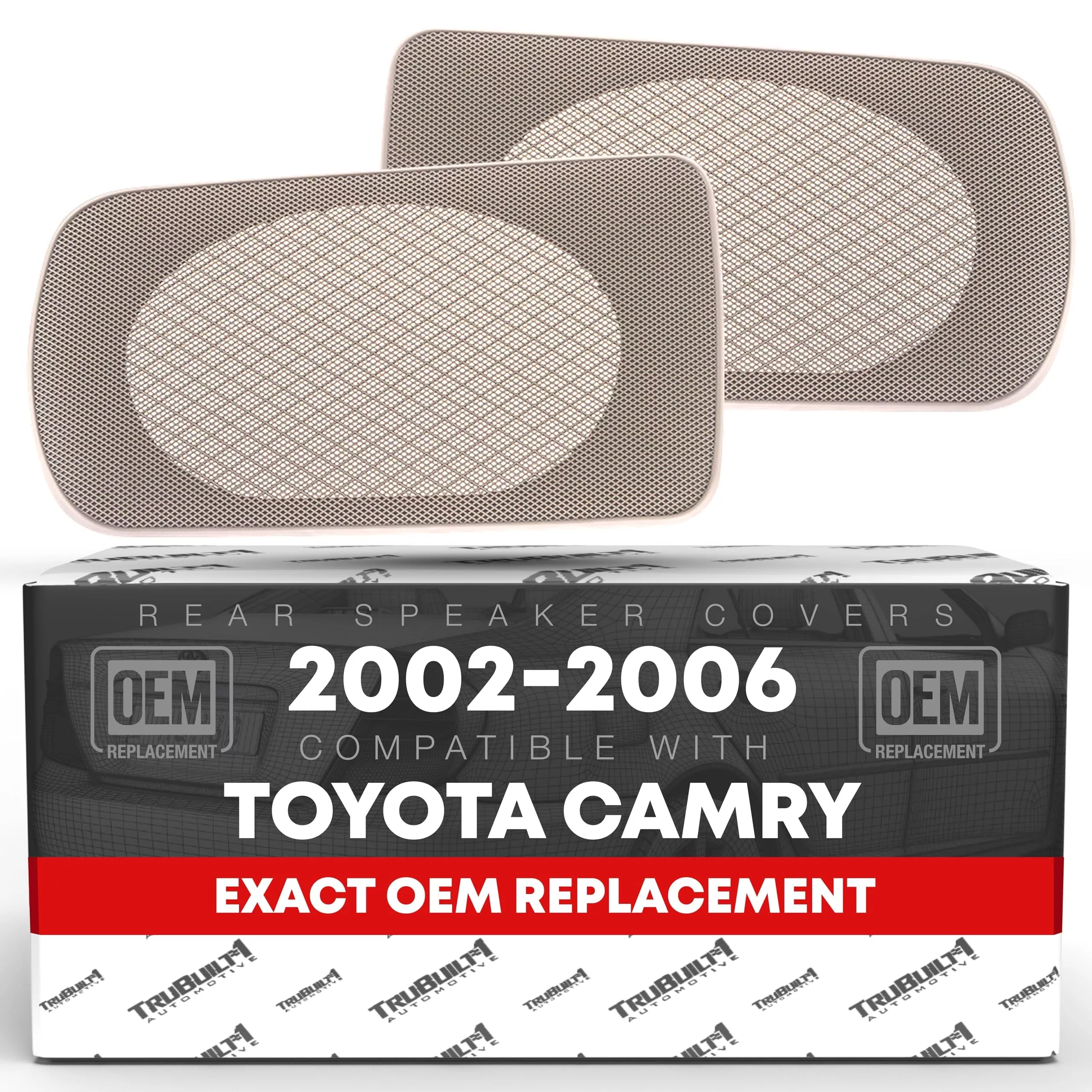 Speaker Grille Replacement Set, Left and Right Side - Compatible with 2002-2006 Toyota Camry - Rear Speaker Grille Cover, Beige - OEM 04007-521AA-E0 - Beige
