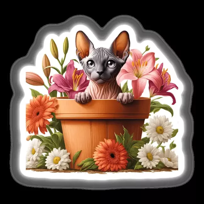 Sphinx Cat Peeking Out of Flower Pot