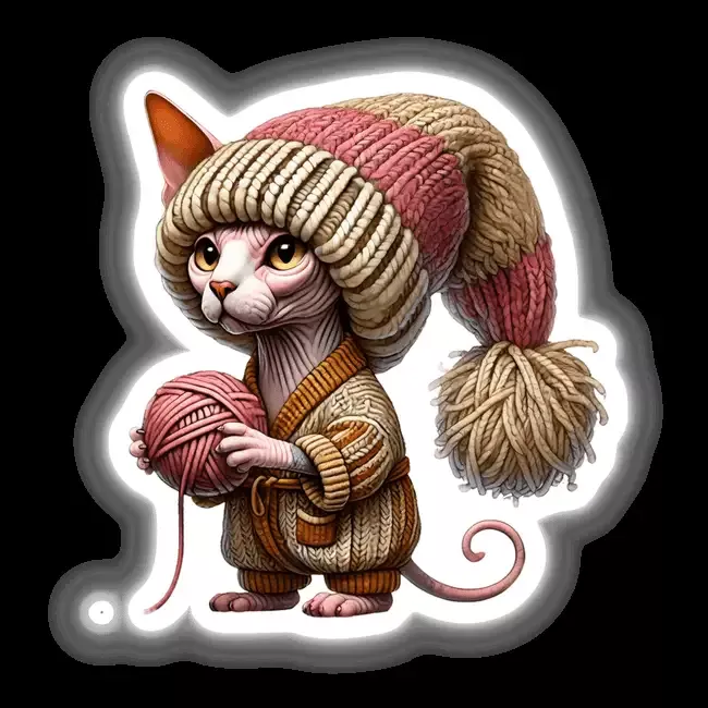 Sphynx Cat Gnome Holding Ball of Yarn