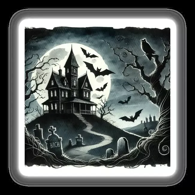 Spooky Night – Haunted House and Bats Watercolor