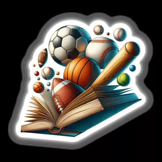 Sports Equipment Emerging from an Open Book.png