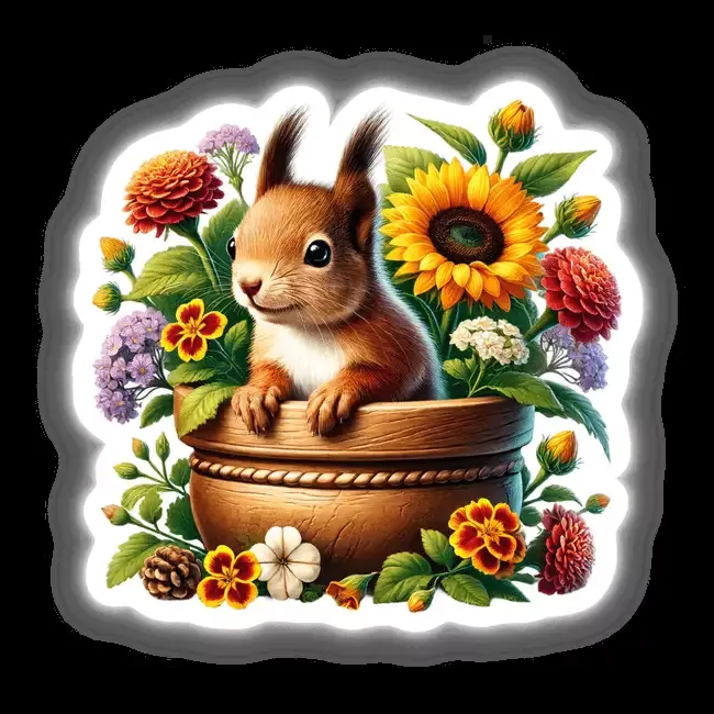 Squirrel Peeking Out of Flower Pot