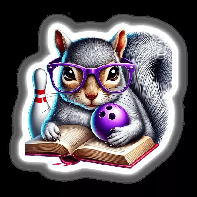 Squirrel Reading a Book with Purple Glasses and Bowling Ball