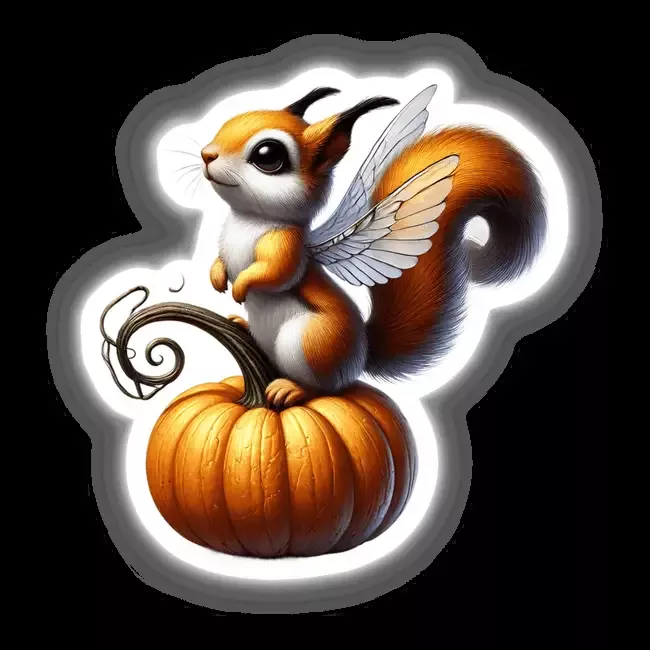 Squirrel with Wings Standing on Pumpkin