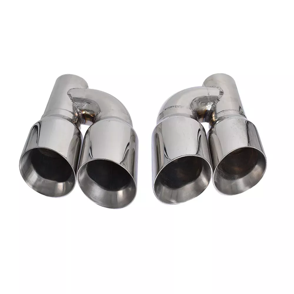 Stainless Steel Pair Offset Quad Dual Wall 4" Out 3" In Exhaust Tips Angle Cut