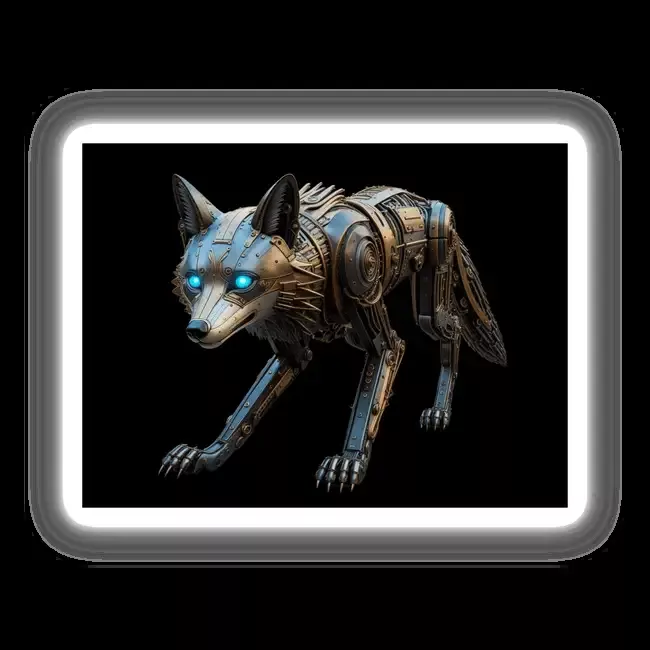 Steampunk Robotic Wolf with Glowing Blue Eyes