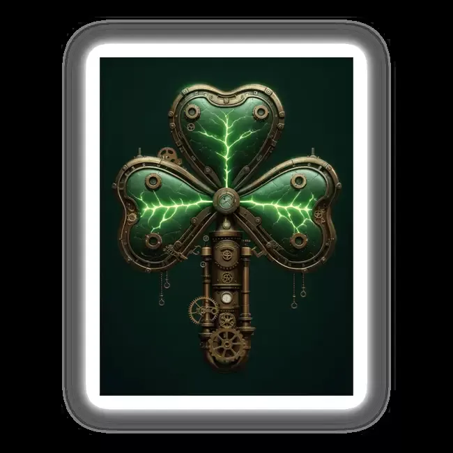 Steampunk Shamrock – Mechanical Clover with Gears and Glowing Veins