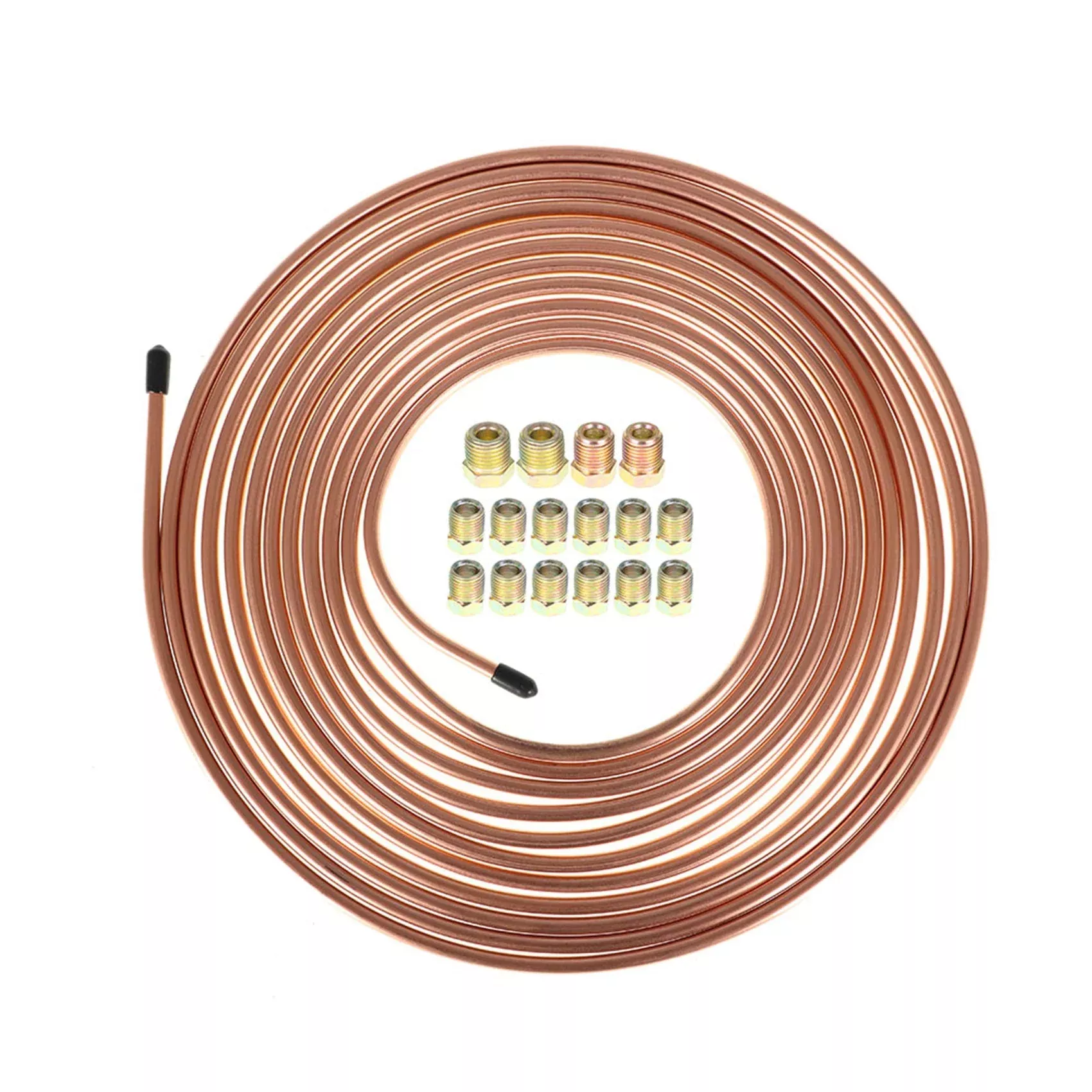 Steel Zinc+Copper Nickel Brake Line Tubing Kit 1/4 OD 25 Ft Coil Roll & 16 Fittings