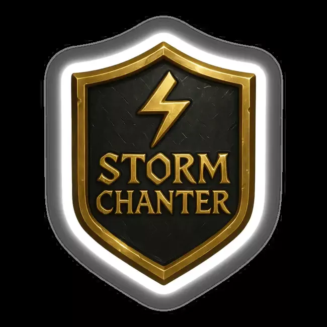 Storm Chanter – RPG-Style Skill Badge (Gold & Gray Thunder Crest)