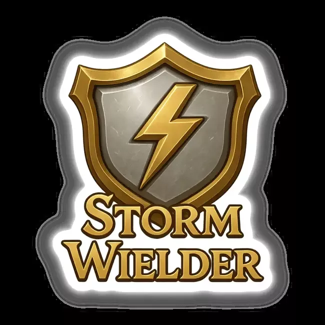 Storm Wielder – RPG-Style Skill Badge (Gold & Silver Lightning Crest)