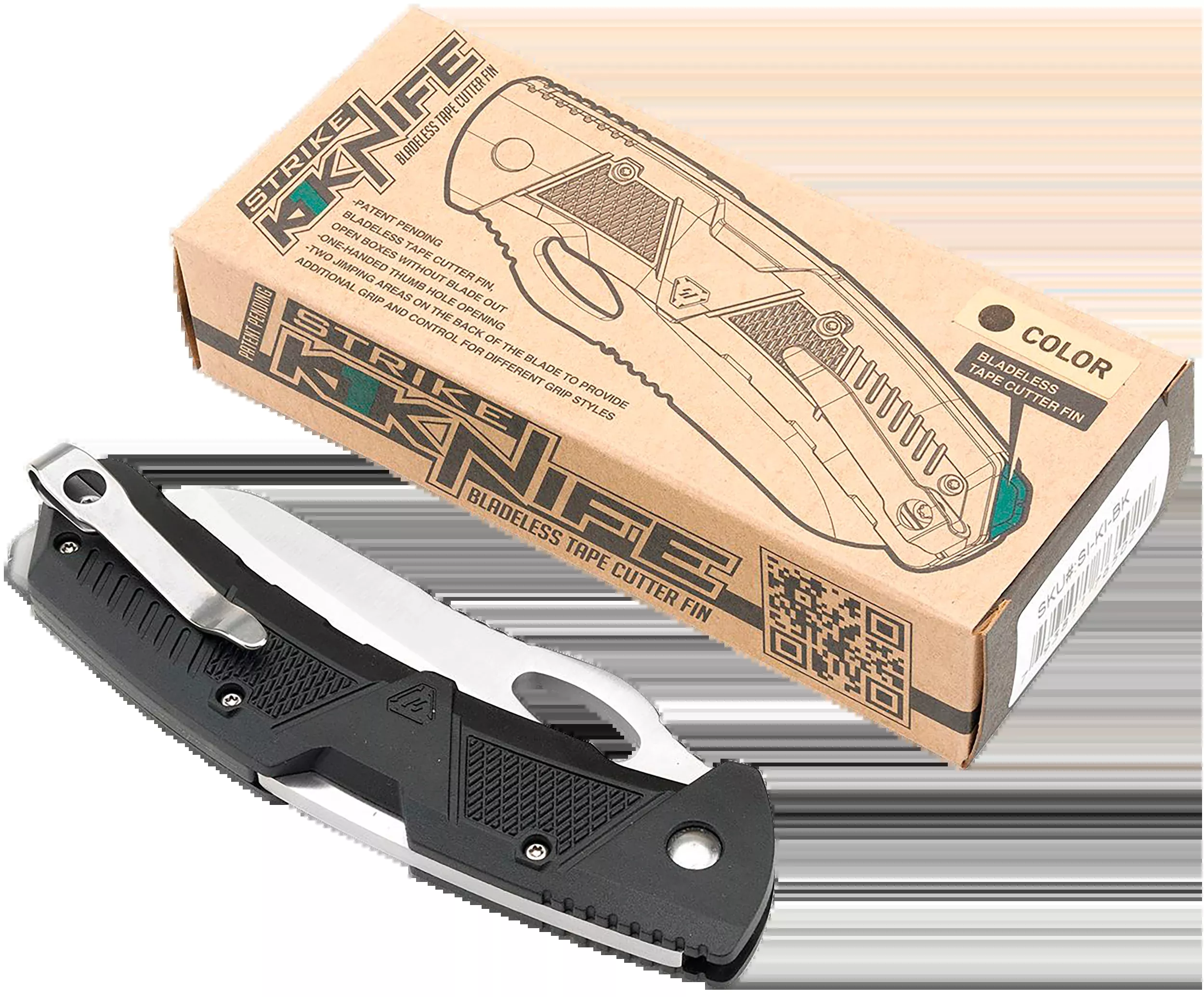 Strike Industries K1BK K13.51" Folding Plain AUS-8A SS Blade Black Textured Polymer Handle Includes Pocket Clip
