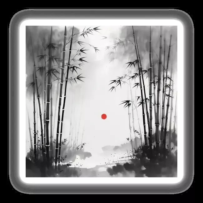 Sumi-e Bamboo Grove in Morning Mist Japanese Ink Wash Scene