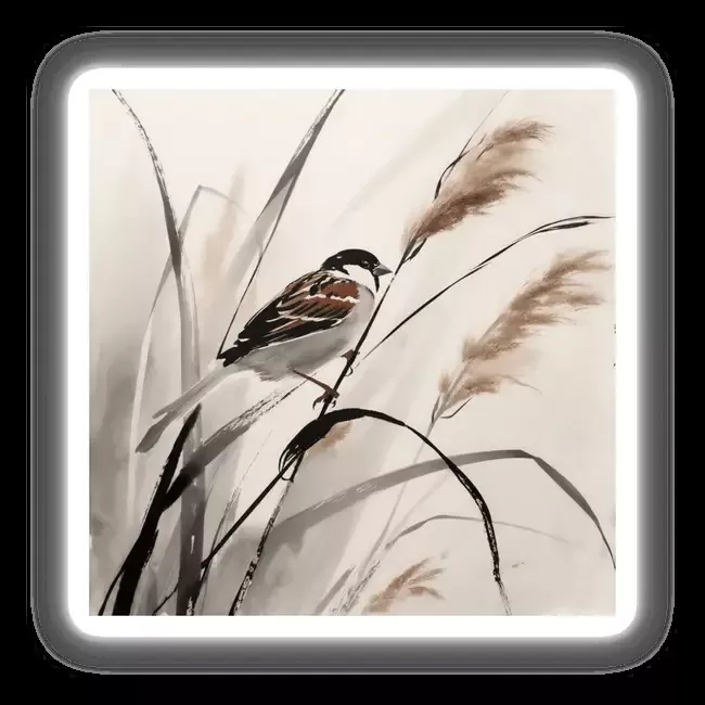 Sumi-e Sparrow on Reed Delicate Japanese Watercolor Scene