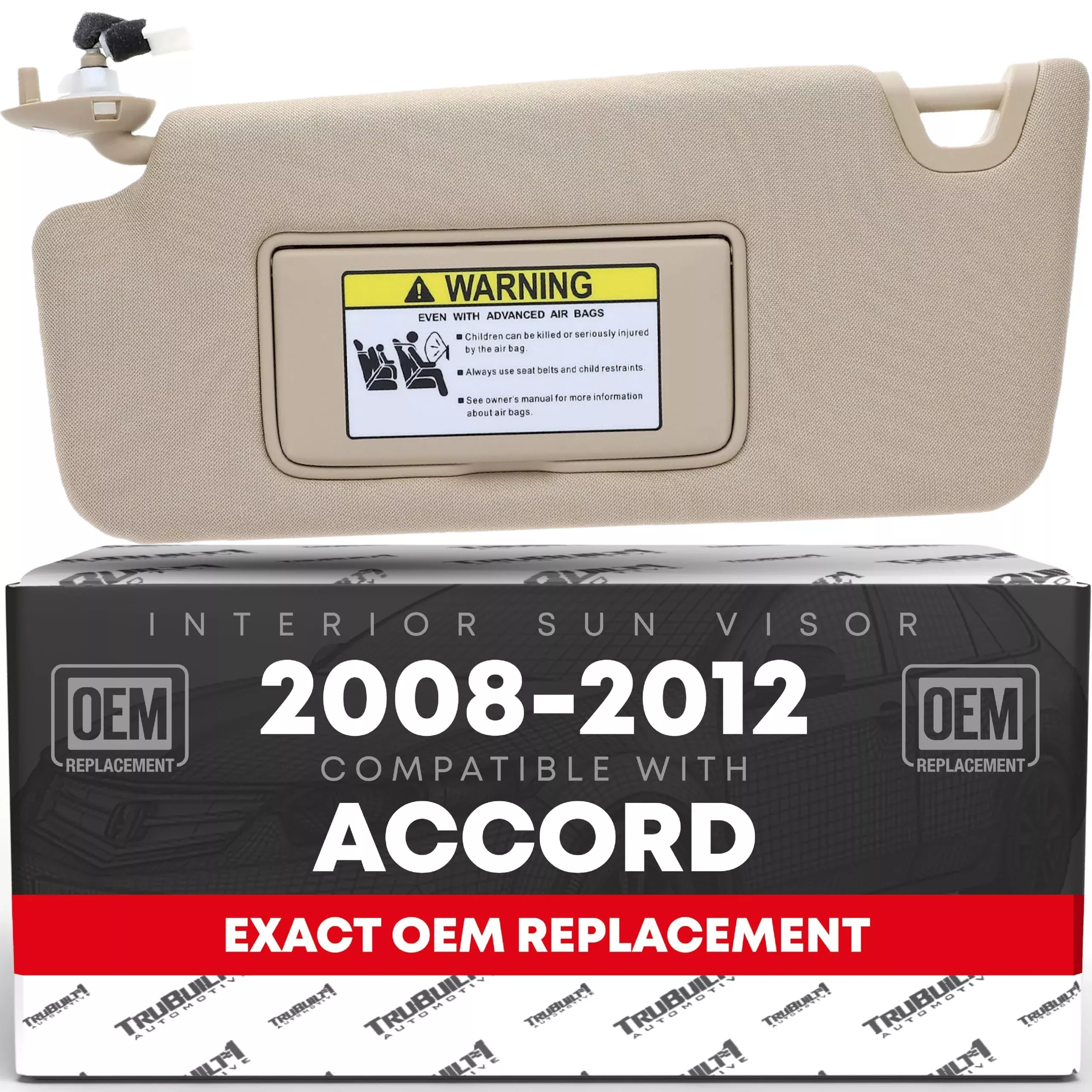 Sun Visor Replacement, Left Driver Side - Compatible with 2008-2012 Honda Accord - Automotive Sun Protection Visor Interior Shade - Gray, with Mirror - OEM 83280-TA5-A51ZA - Gray,Driver