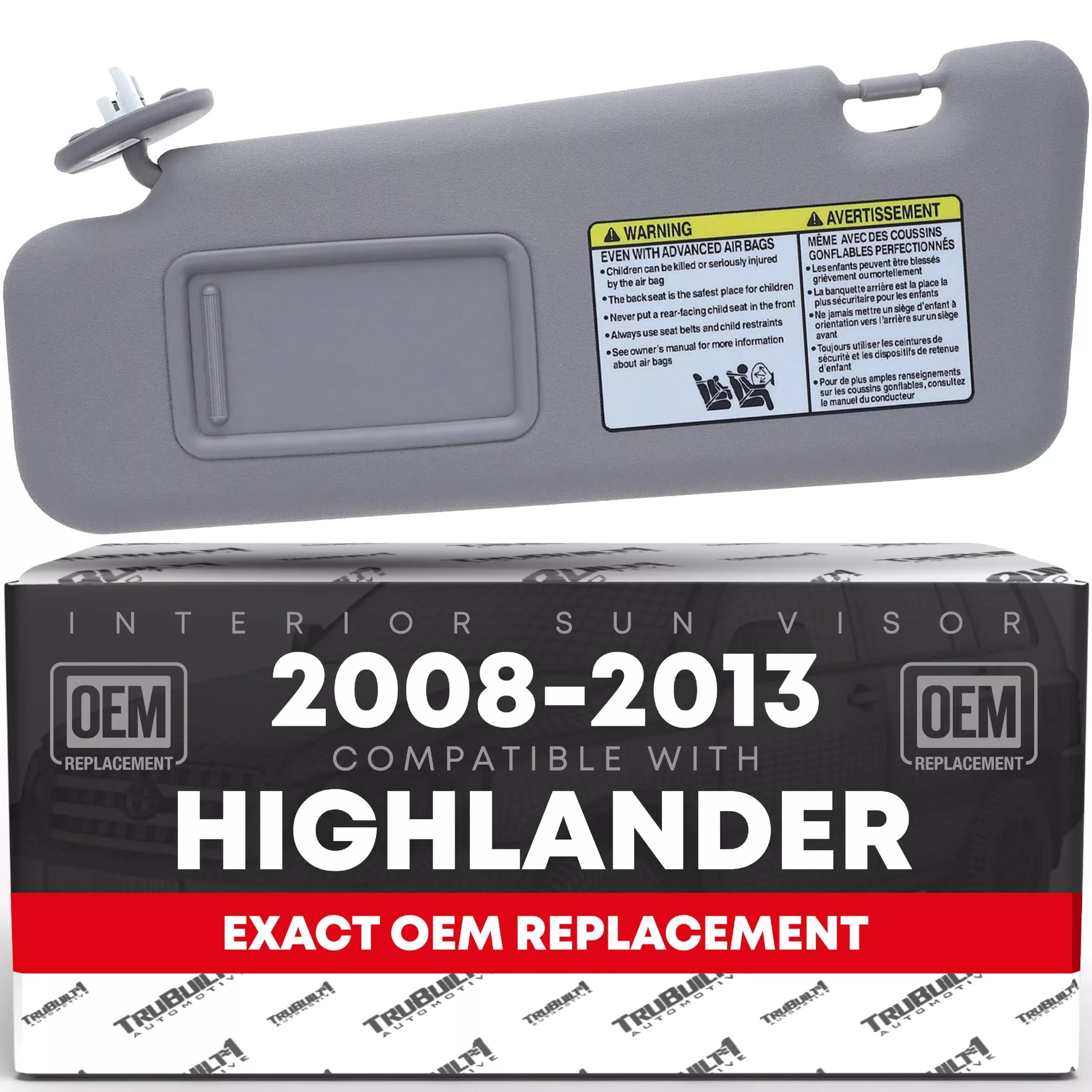 Sun Visor Replacement, Left Driver Side - Compatible with 2008-2013 Toyota Highlander - Automotive Sun Protection Visor, Vehicle Interior Shade - Gray, with Mirror - OEM 74320-48500-B0 - Gray,Driver