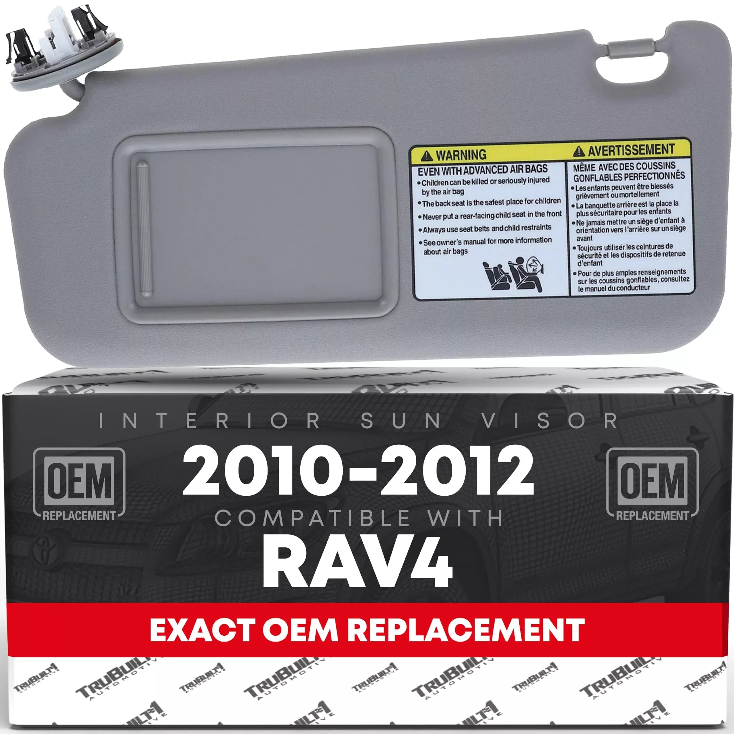 Sun Visor Replacement, Left Driver Side - Compatible with 2010-2012 Toyota RAV4 - Automotive Sun Protection Visor, Vehicle Interior Shade - Gray, with Mirror - OEM 74320-42502-B2 - Gray,Driver