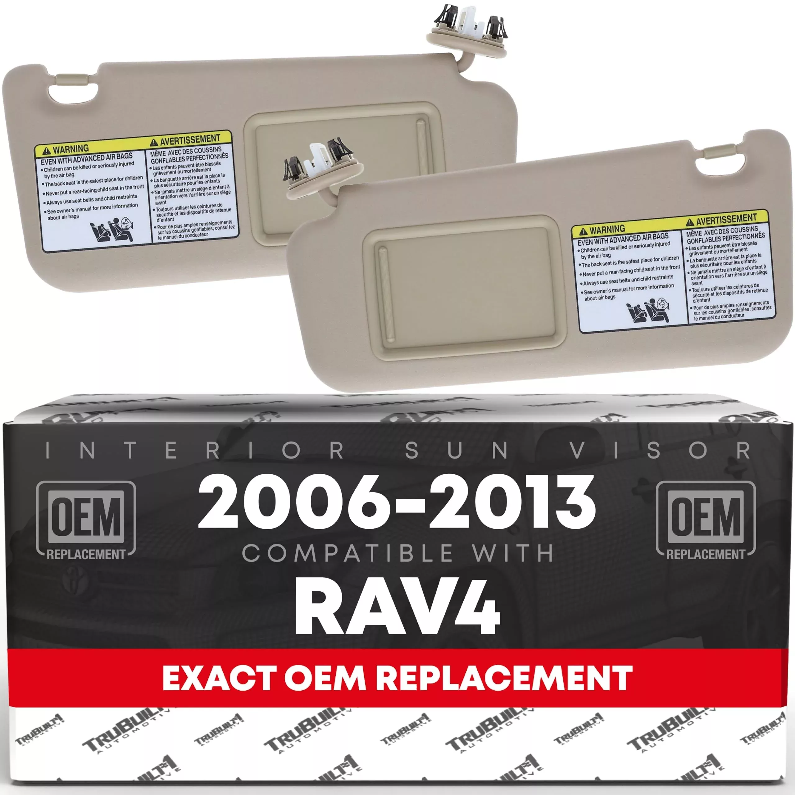 Sun Visor Replacement Set, Left and Right - Compatible with 2010-2012 Toyota RAV4 - Automotive Sun Protection Visor, Vehicle Interior Shade - Beige, with Mirror - OEM 74310-42452-E1, 74200 - Beige,Driver & Passenger