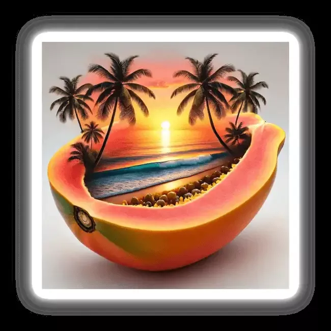 Sunset in the Tropics Beach Scene Inside a Papaya