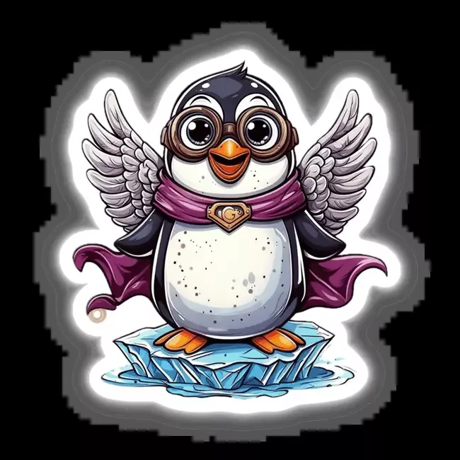 Superhero Penguin with Goggles and Wings on an Iceberg
