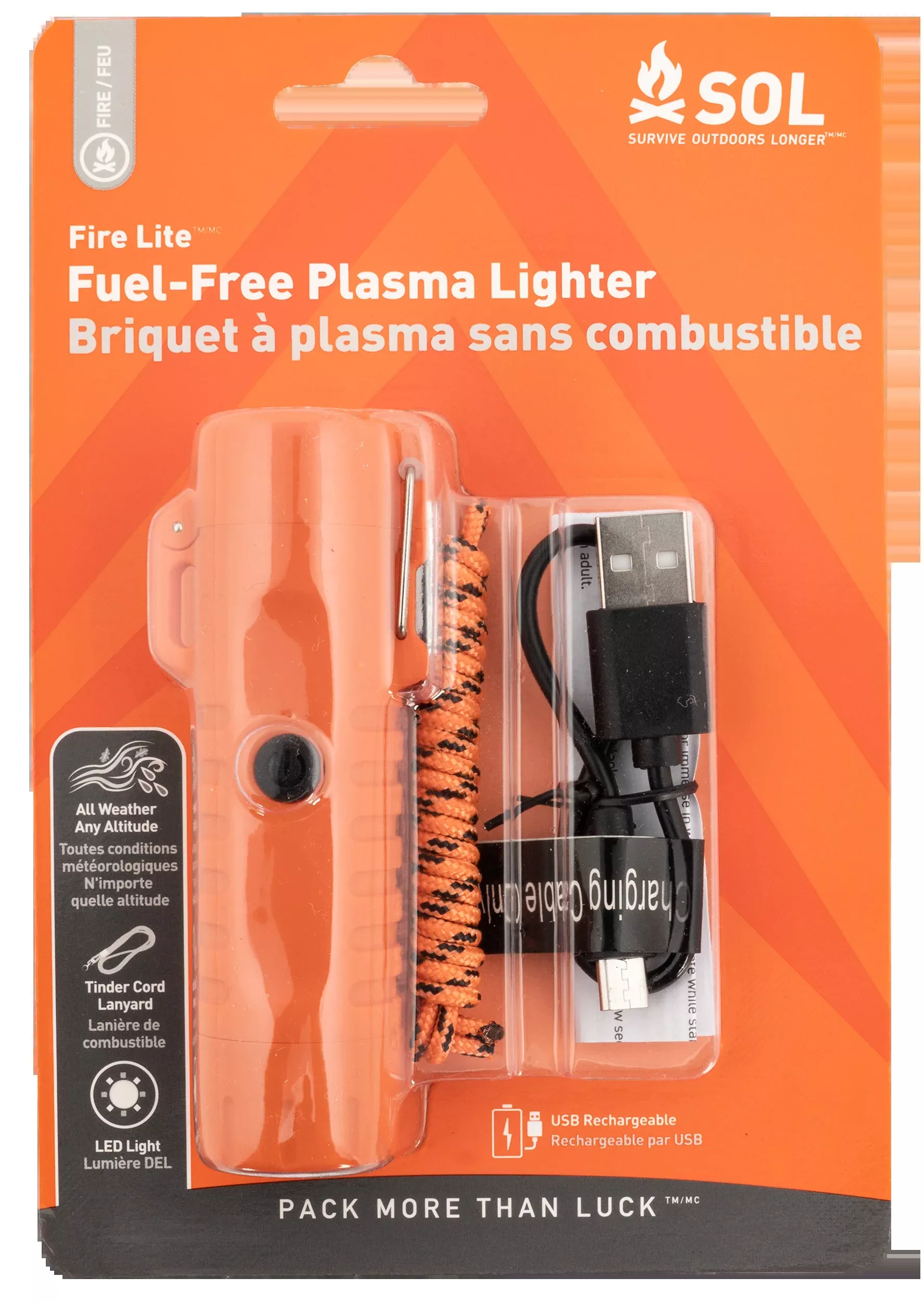 Survive Outdoors LongerFire Lite Fuel Free Lighter Orange Includes USB Cable / Lanyard