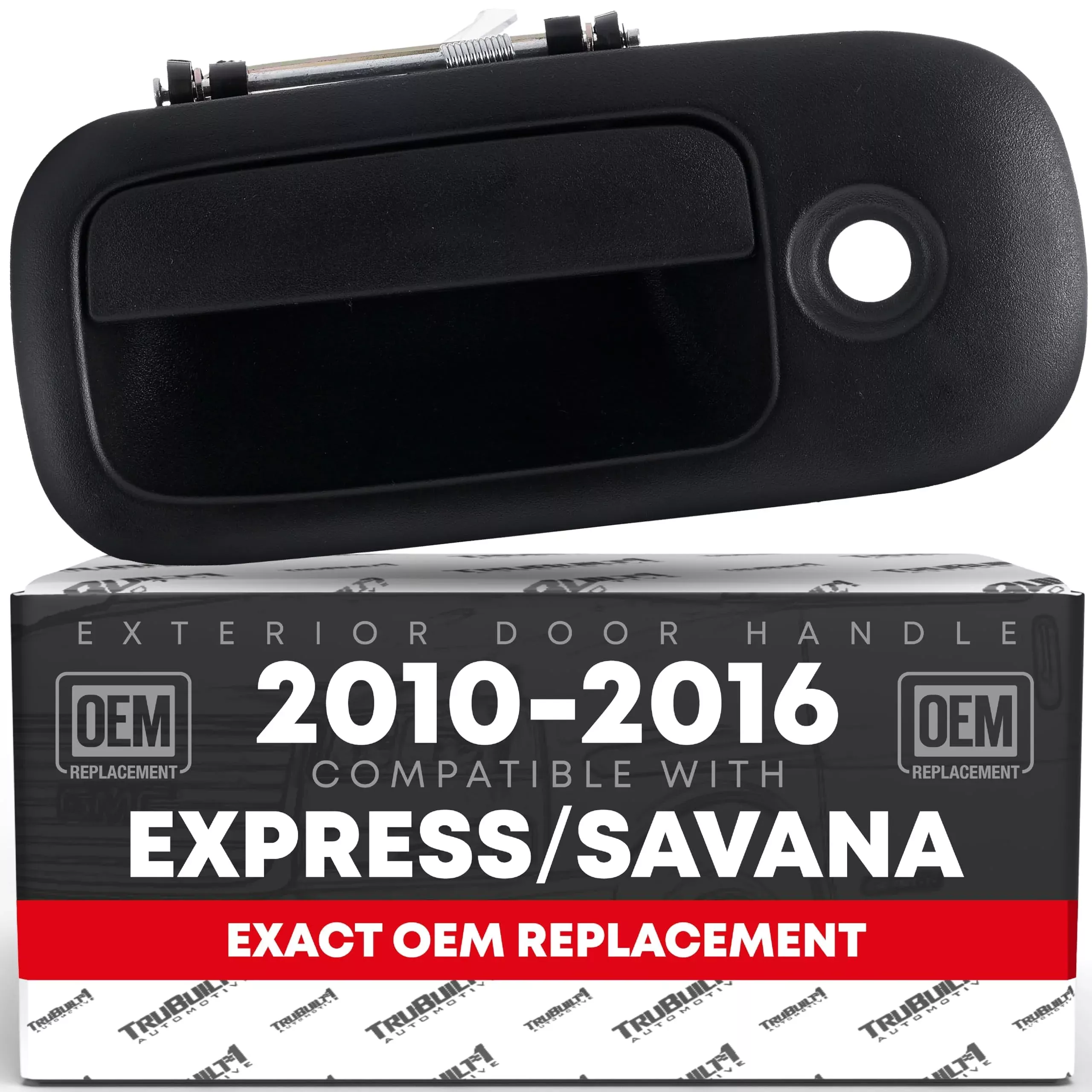 T1A Exterior Driver Hinged Door Handle - Compatible with 2003-2009 Chevrolet Express 1500 2500 3500 4500; 03-09 GMC Savana 1500 2500 3500 4500 - Textured Black, with Keyhole - OEM 25989392 - Rear Left Handle