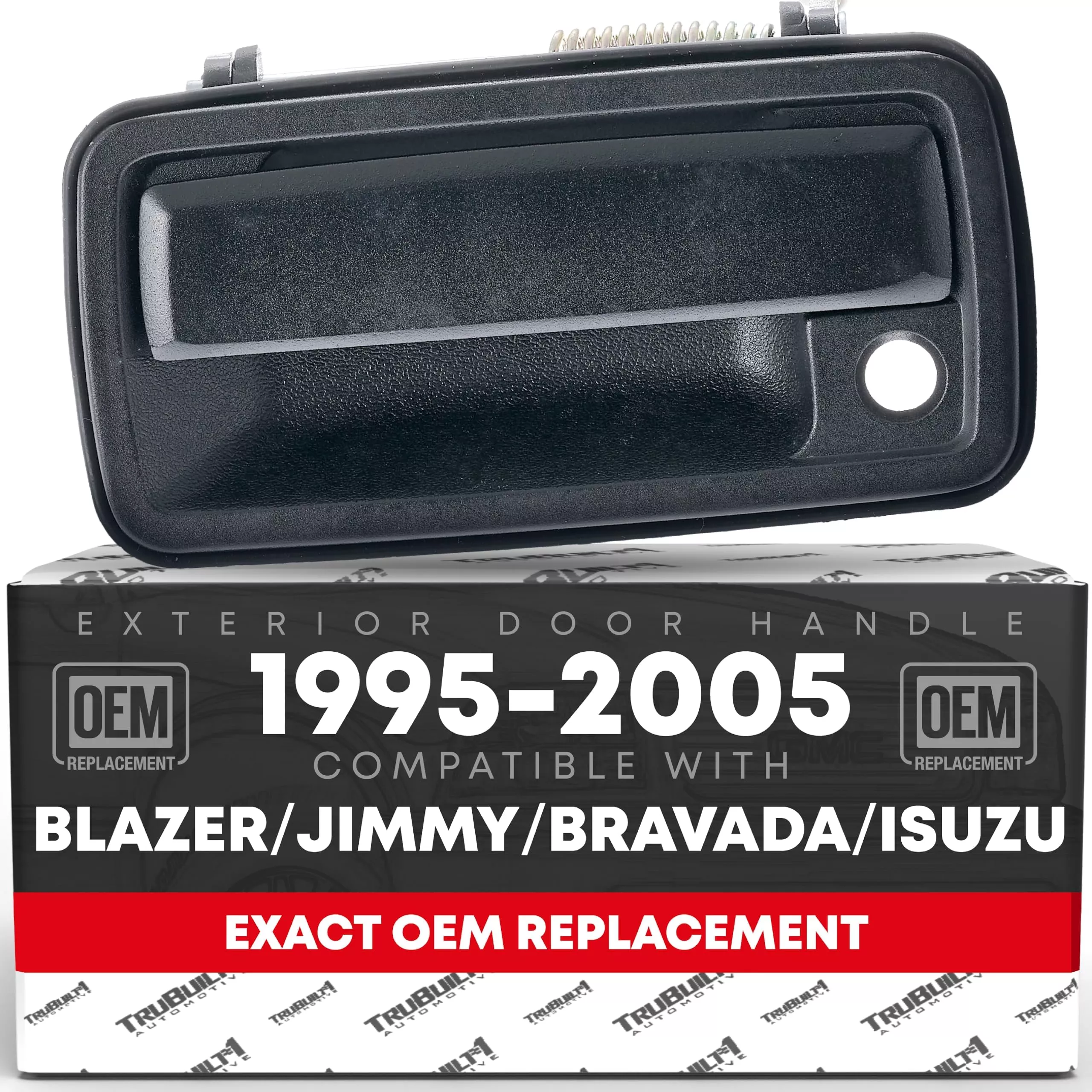 T1A Exterior Front Driver Door Handle - Compatible with 1998-2004 Chevrolet Blazer, S10; GMC Jimmy, Sonoma, Envoy; Isuzu Hombre; Oldsmobile Bravada - Textured Black, Metal - OEM 15058575 - Front Driver Door Handle