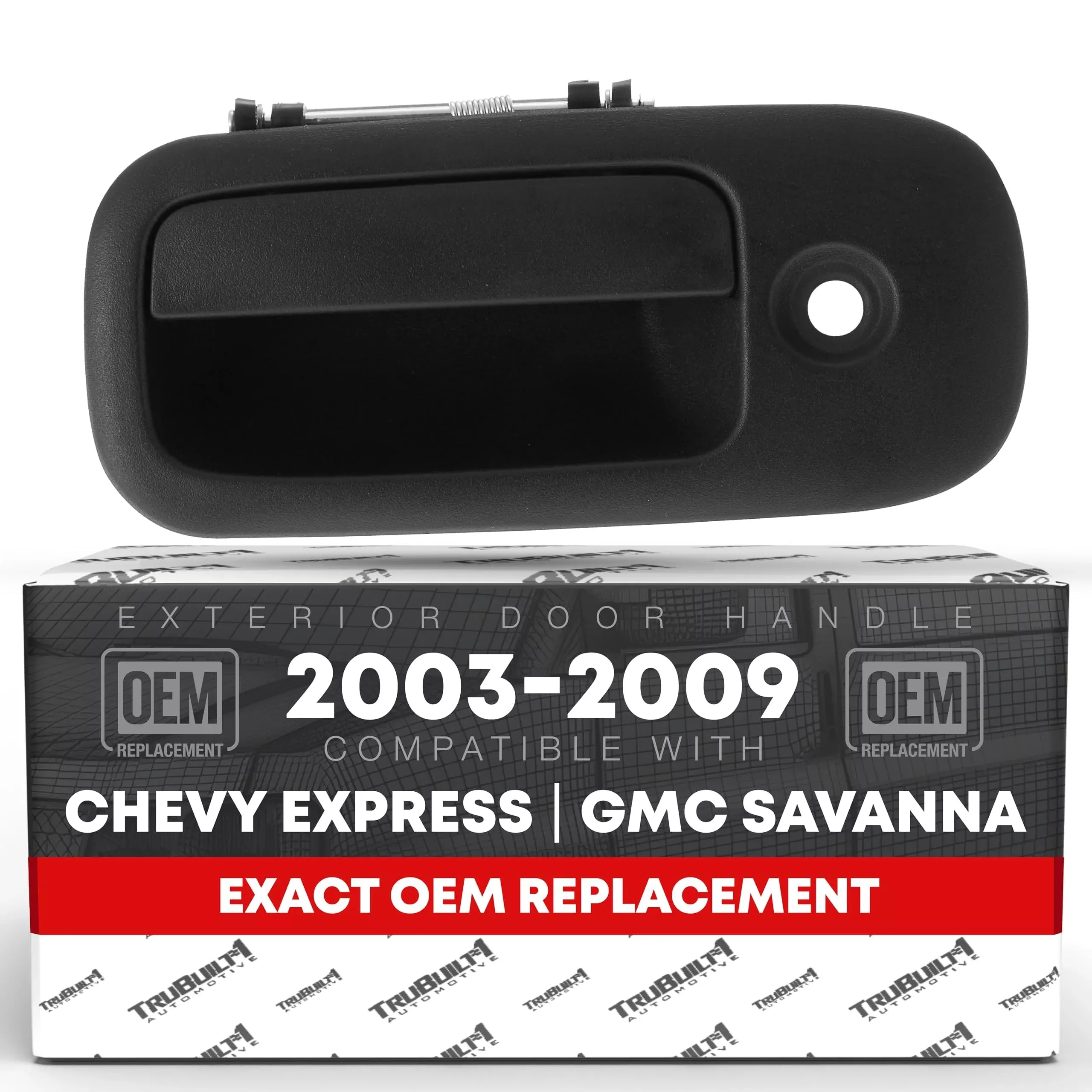 T1A Exterior Front Driver Door Handle - Compatible with 2003-2009 Chevrolet Express 1500 2500 3500; 03-09 GMC Savana 1500 2500 3500 - Textured Black - OEM 10359094, 15104314, 25748321, GM1310148 - Front Left Handle