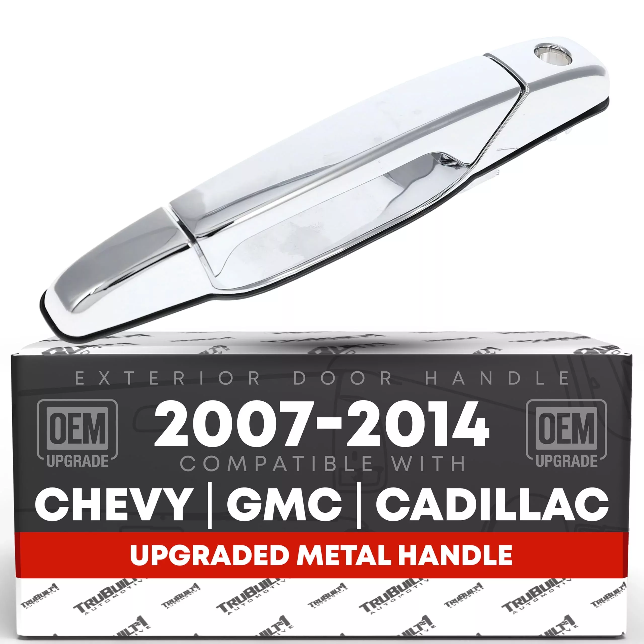 T1A Exterior Front Driver Door Handle, Upgraded Metal - Compatible with 2007-2014 Chevrolet Silverado; 07-14 GMC Sierra 1500 2500 3500; Cadillac Escalade - All Chrome w/Keyhole - OEM 22738721, 80546 - Front Driver Side Handle