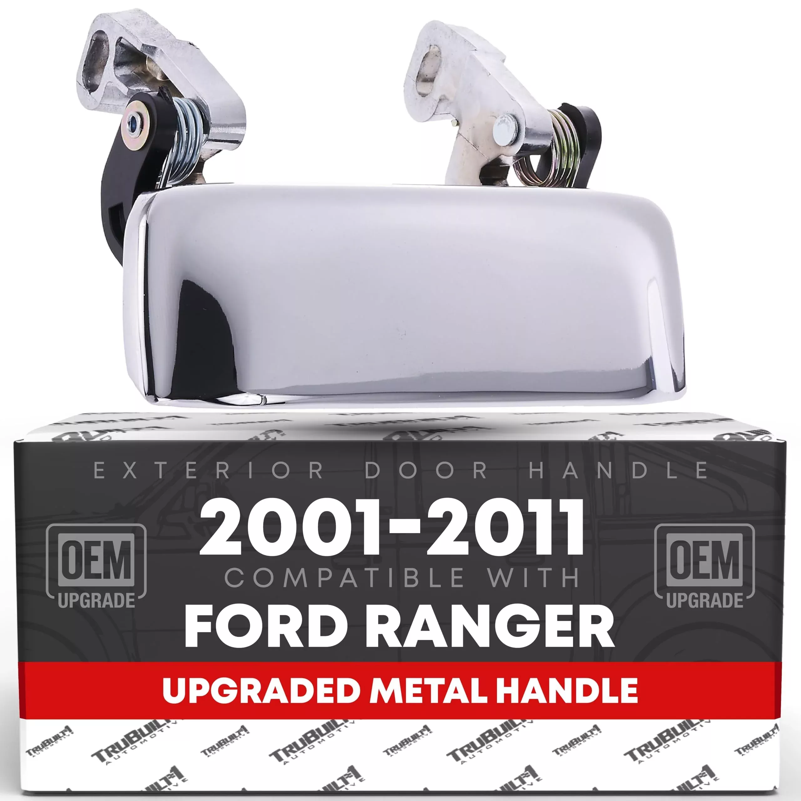 T1A Exterior Front Driver or Passenger Door Handle, Upgraded Metal - Compatible with 2001-2011 Ford Ranger, Mazda B-Series - All Chrome - OEM 6L5Z-1022404-CAPTM-ACHMT, 1F7058420ChromeMetal, 90693 - Front Driver or Passenger Handle
