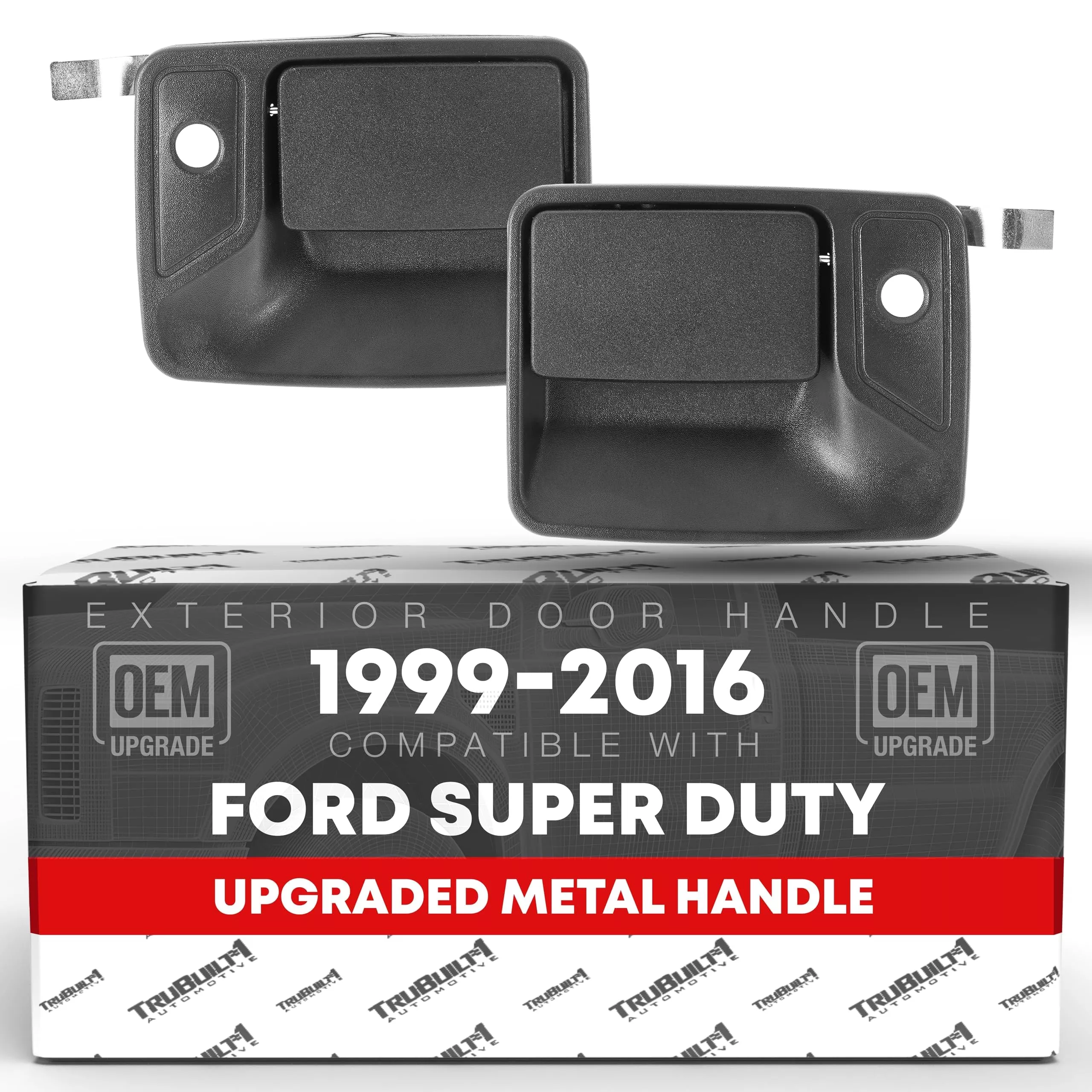T1A Exterior Front Driver and Passenger Door Handle Replacement, Upgraded Metal - Compatible with 1999-2016 Ford F-Super Duty - Textured Black - OEM 7C3Z-2522405-Metal, 7C3Z-2522404-Metal - Front Left/Right Doors