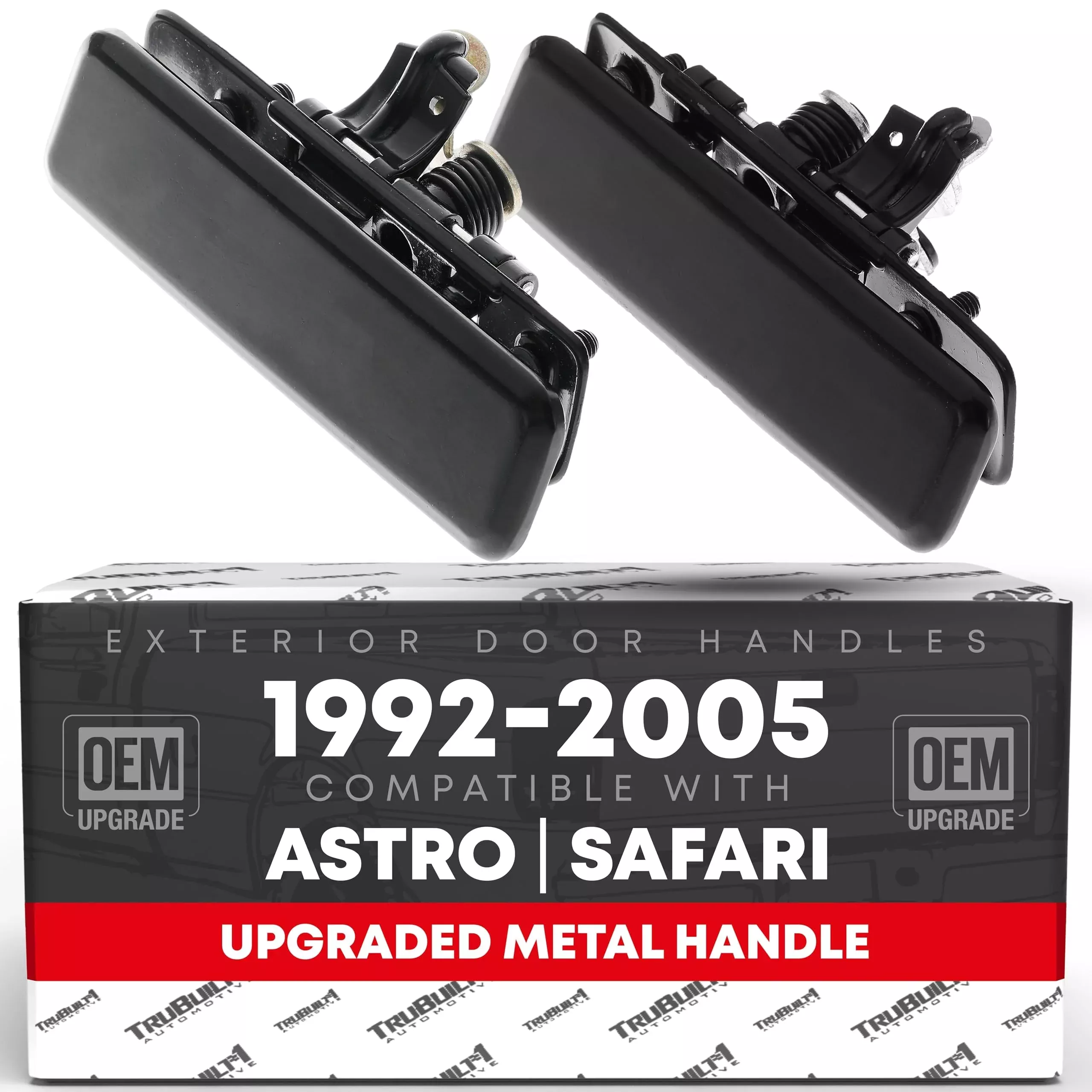 T1A Exterior Front Driver & Passenger Door Handle Set - Compatible with 1992-2005 Chevrolet Astro, GMC Safari - Smooth Finish - Metal - OEM 15719666, 15719665, 77192, 77193, GM1310108, GM1311108 - Driver + Passenger Front Handle