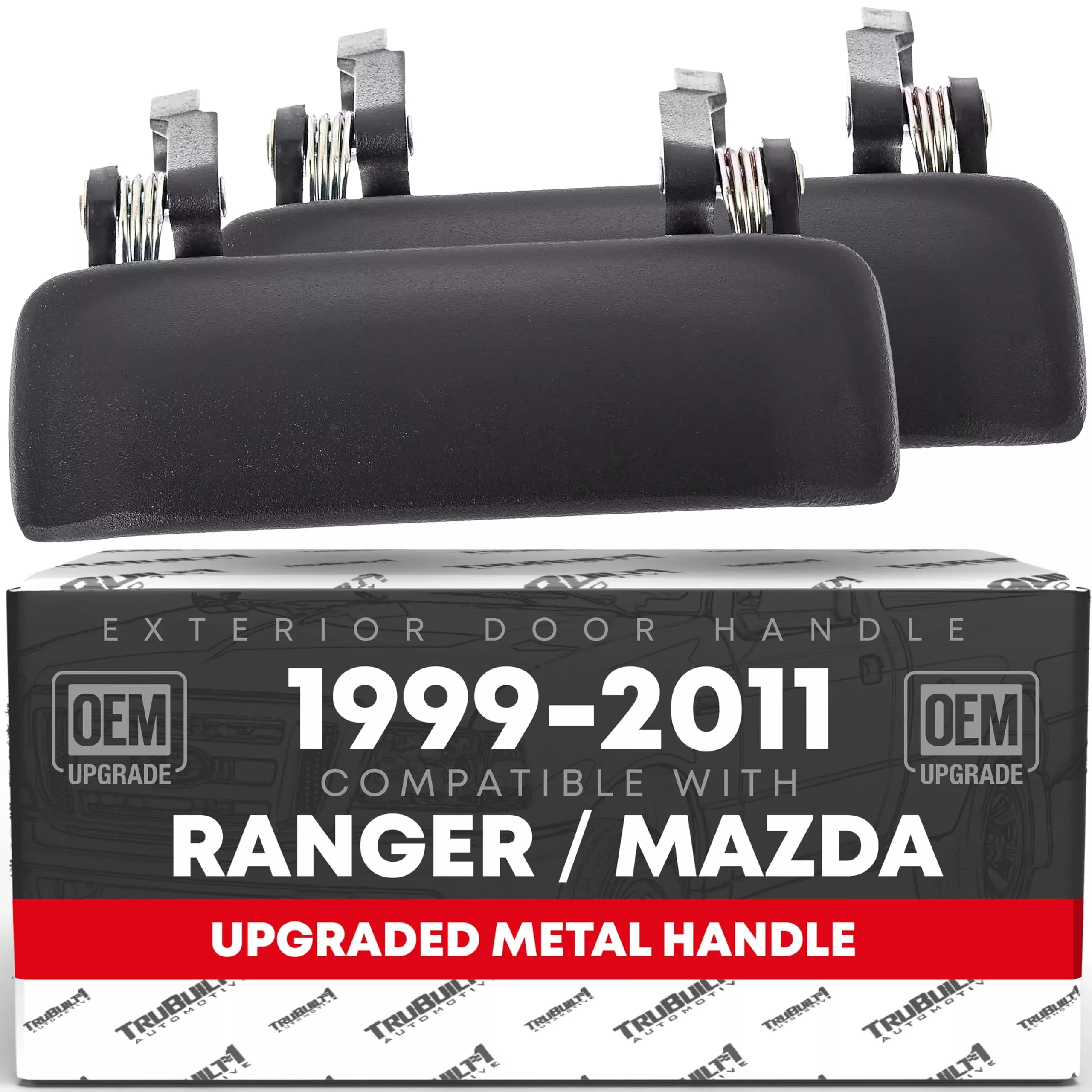 T1A Exterior Front Driver & Passenger Door Handle Set - Compatible with 2001-2011 Ford Ranger; Mazda B2300, Mazda B3000, Mazda B4000 - Black, Metal - OEM 2L5Z-1022404-BAA, 90691 - Front Driver + Passenger Handles