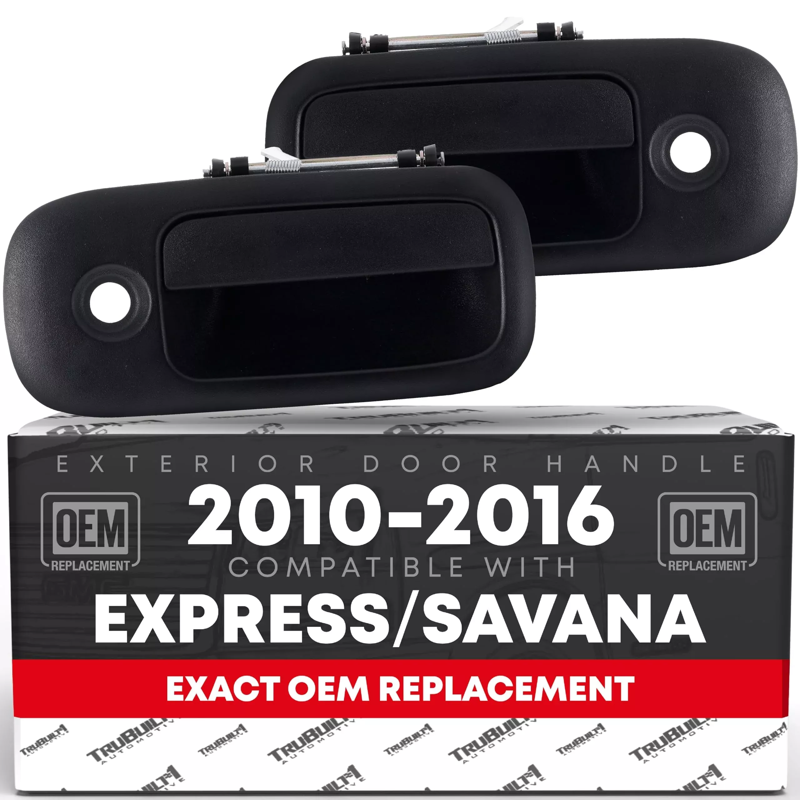T1A Exterior Front Driver and Passenger Door Handle Set - Compatible with 2010-2016 GM Express Van, GMC Savana - Textured Black, with Keyhole - OEM 25989398, 25989399, 97745, 97746 - Front Left + Right Handles