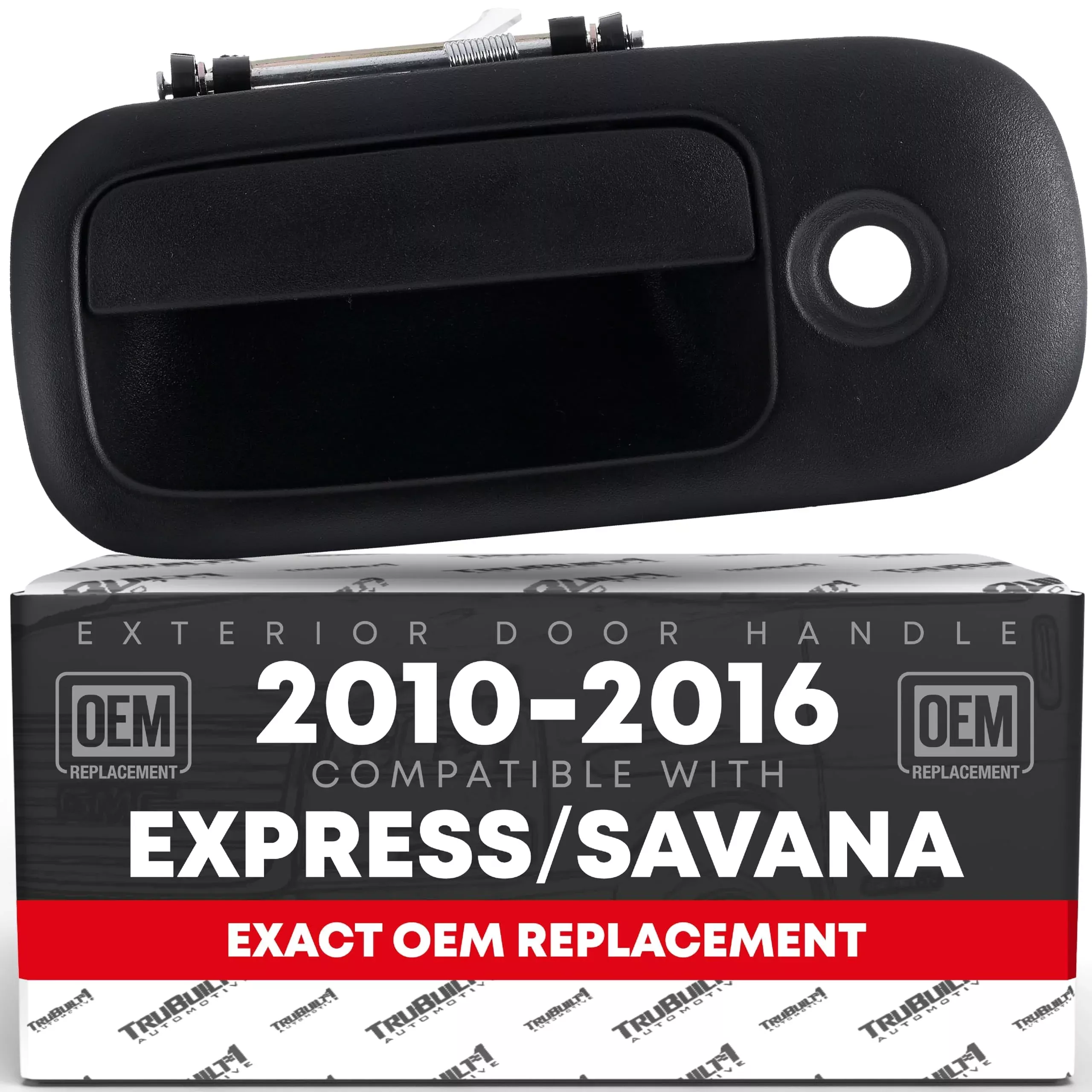 T1A Exterior Front Passenger Door Handle - Compatible with 2010-2016 GM Express Van, GMC Savana - Textured Black, with Keyhole - OEM 25989399, 97746 - Front Right Handle