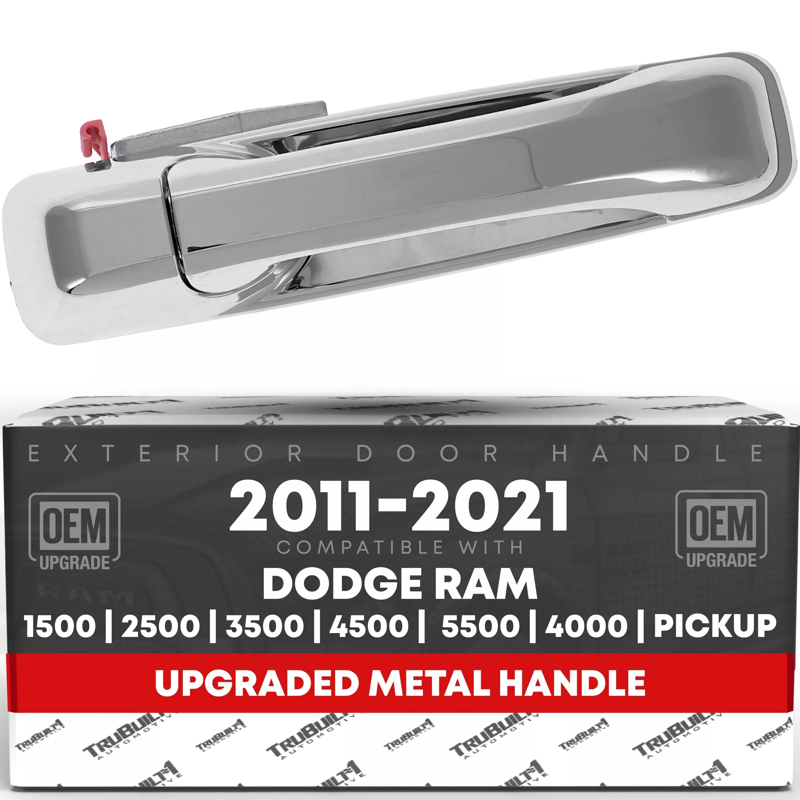 T1A Exterior Front Passenger Door Handle, Upgraded Metal - Compatible with 2011-2018 Dodge Ram 1500, 11-20 Ram 2500, 11-21 Ram 3500, Ram 4500, Ram 5500 - All Chrome - OEM 55112384AC-ACHMT, 91011 - Front Passenger Side Handle