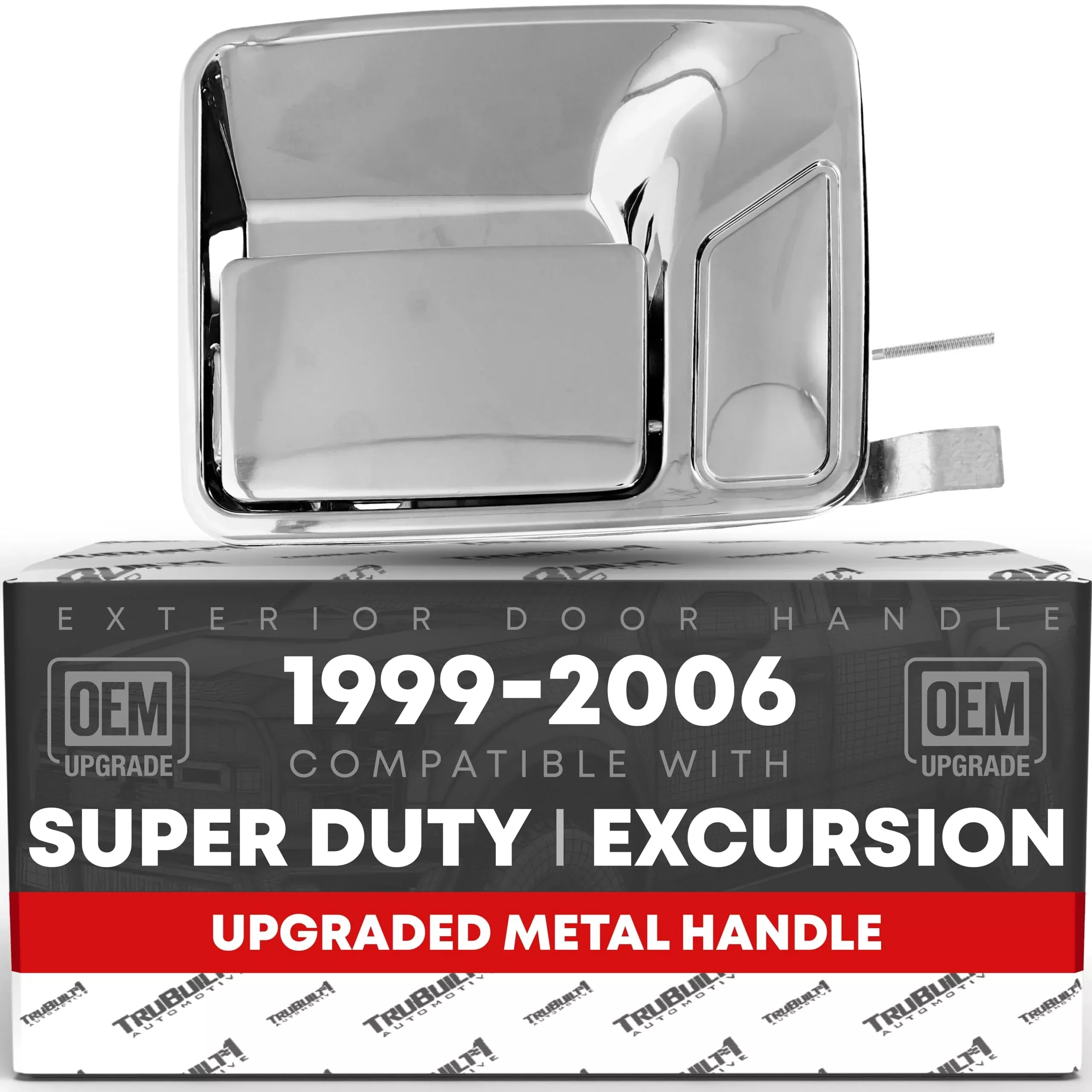 T1A Exterior Front/Rear Passenger Door Handle Replacement, Upgraded Metal - Compatible with 1999-2016 Ford F-250 F-350 F-450 F-550 F-650, 00-05 Excursion - All Chrome - OEM 7C3Z-2522600-ACHMT - Front or Rear Passenger Side Handle