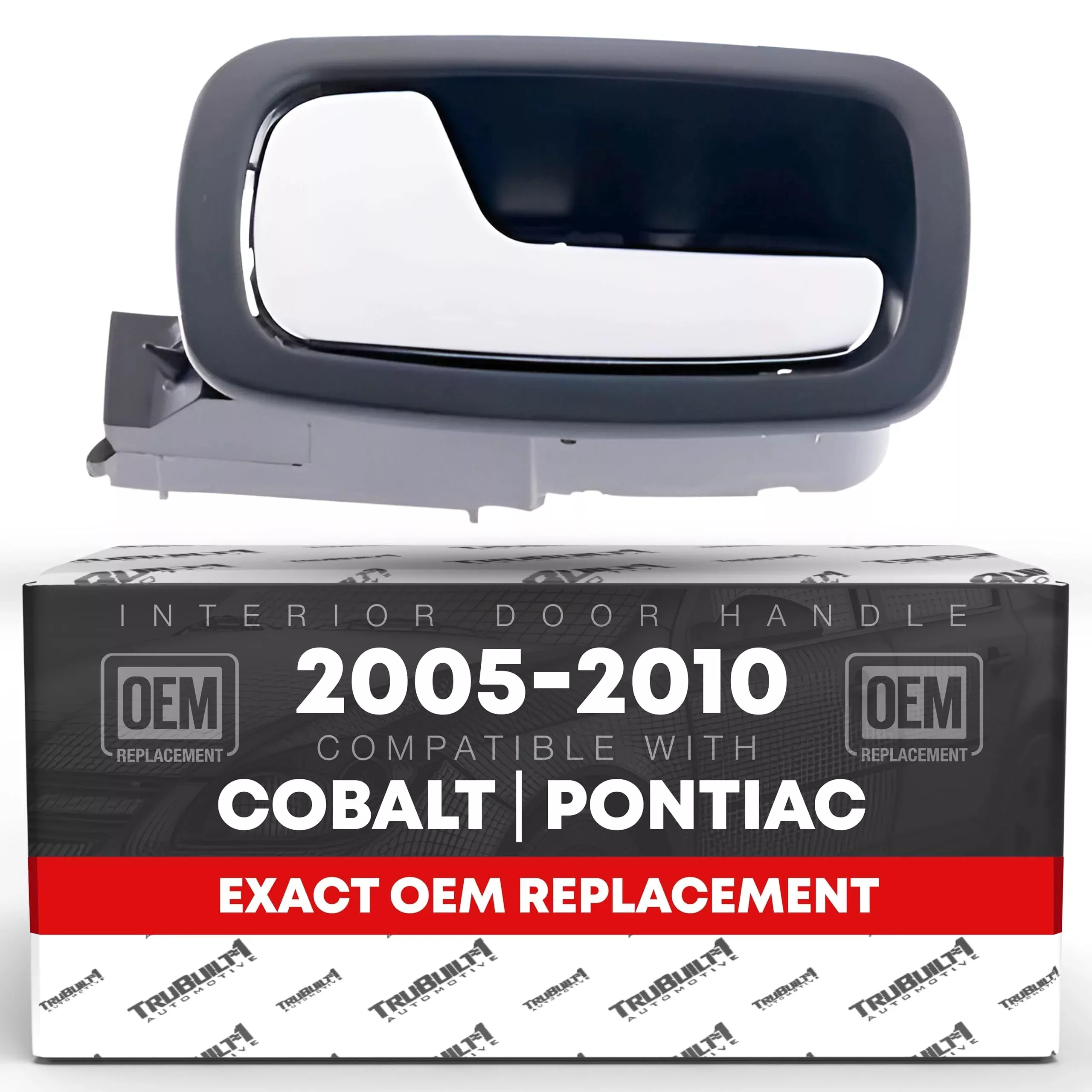 T1A Interior Front Driver Door Handle - Compatible with 2005-2010 Chevrolet Cobalt; 2007-2010 Pontiac G5 - Chrome Handle, Black Housing, Plastic - OEM 22722755, 81890 - Front Driver Side Handle