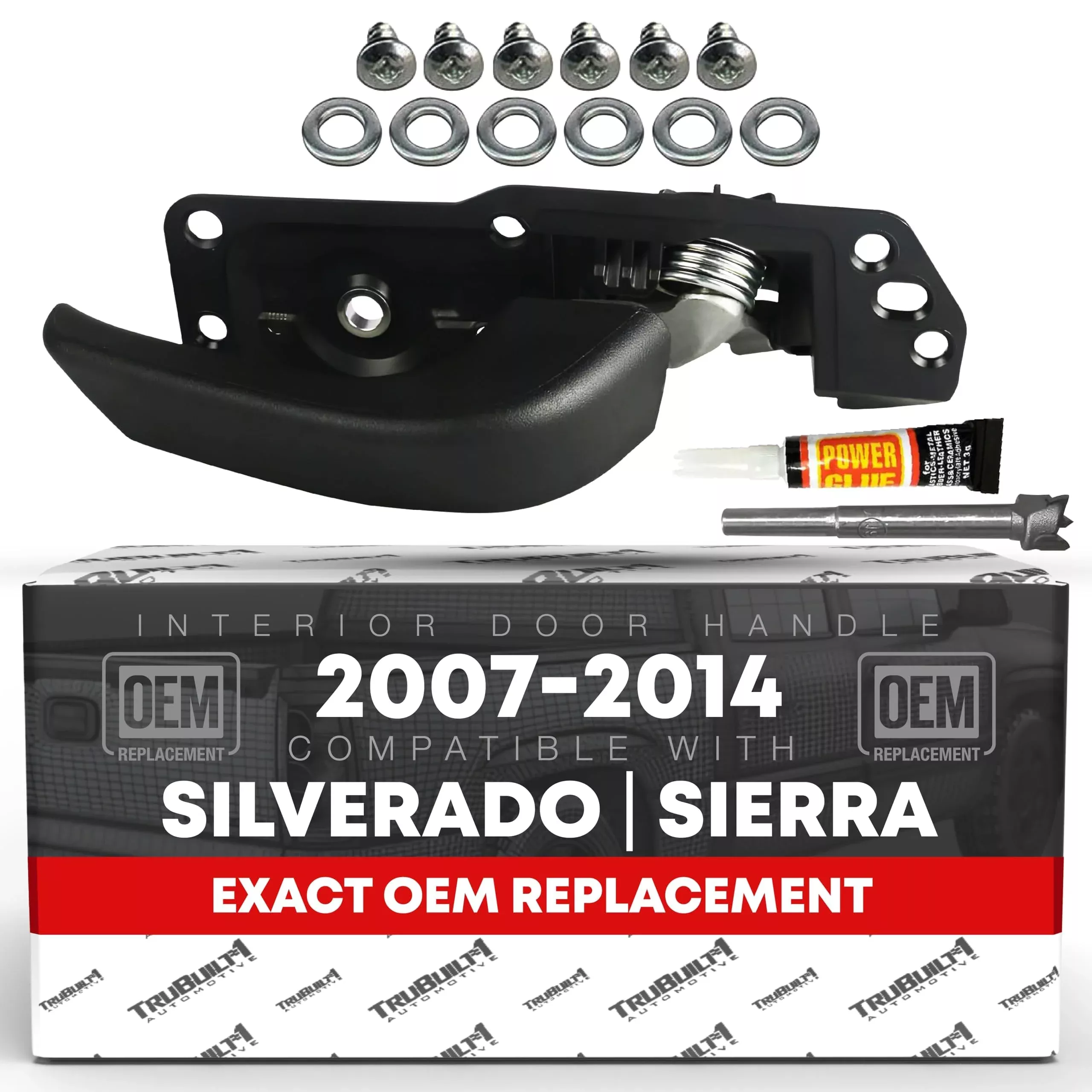T1A Interior Front Driver Door Handle - Compatible with 2007-2013 Chevrolet Silverado 1500 2500 3500, Avalanche; 07-13 GMC Sierra 1500 2500 3500 - Textured Black, Plastic - OEM 20833606, 80374 - Front/Rear Driver Side Door Handle